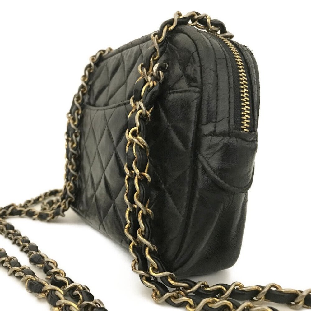 CHANEL Quilted Matelasse Lambskin Chain Shoulder Camera Bag Black leather gold - Picture 4 of 16